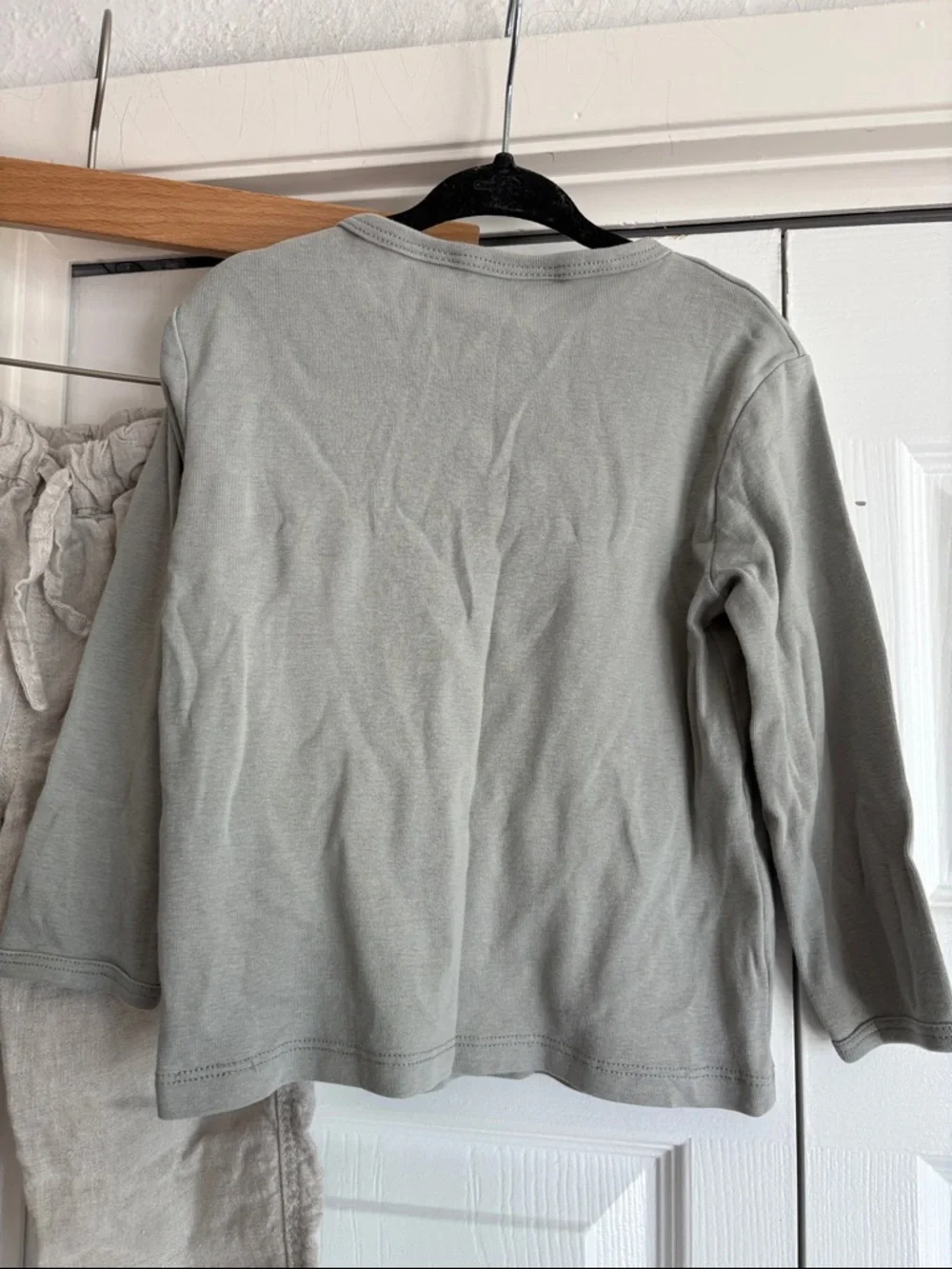 H&M Kids Natural Fibers 100% Cotton Blue Green Henley Top + Relaxed Linen Pants